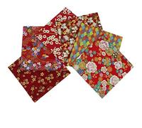 Jukway Stoffe zum Nähen, 6Stk Baumwollstoff 40x40 cm Japanischer Stil Patchwork Quadrate Nähstoffe Quilten DIY Dekoration Handwerke, Reine Baumwolle Stoff Bronzing Bedruckte Mustern Stoffpakete (Rot)