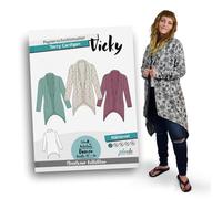 JULENDO Schnittmuster Schnittmuster Terry-Cardigan Vicky | Strickjacke Papierschnittmuster für Damen mit Nähanleitung (Gr. 32 bis 54)