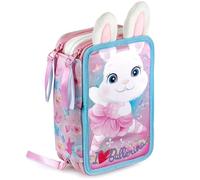Julian Ross 3-Fach Federmäppchen für Mädchen - 45-teilig komplett gefüllt - Design Ballerina Häschen mit Plüsch-Ohren - Perfekt für Schule & Geschenk