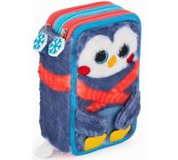 Julian Ross 3-Fach Federmäppchen für Mädchen - 45-teilig mit radierbaren Gelstiften - Flauschiges Mäppchen in Blau mit Pinguinmotiv - Wie EIN Plüschtier - Ideal für Schule & Geschenk