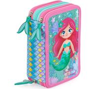 Julian Ross Madchen 3-Fach Federmäppchen - 45-teilig, komplett gefüllt - mit 2 löschbaren Gelstiften, Schere, Kleber, Buntstiften - ideal für Schule & als Geschenk, die Meerjungfrau