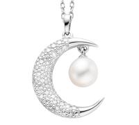 Julie Julsen Damen Anhänger mit Kette 925/- Sterling Silber 40+2,5+2,5cm Strukturiert Perle weiß 148250057