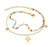 Julie Julsen Fußkette / Fußband - FLOWER-COLOUR BEADS FUßKETTE - JJAC31058G gold