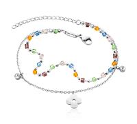 Julie Julsen Fußkette / Fußband - FLOWER-COLOUR BEADS FUßKETTE - JJAC31058S silber