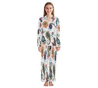 JUMBEAR Damen-Pyjama-Set, indisches Paisley-Muster, langärmelig, Knopfleiste und durchgehende Hose, weiche Nachtwäsche, Loungewear, a, M