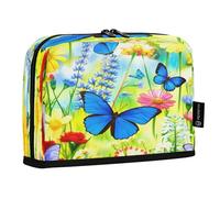 JUMBEAR Federmäppchen, Motiv: Wildblumen und blaue Schmetterlinge, großes Fassungsvermögen, Stifteetui, Tasche, Schreibwaren, Schreibtisch-Organizer, Kosmetiktasche mit Reißverschluss für Schule, Büro