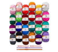 JumblCrafts Häkel-Starter-Kit mit 24 Garnen. 24 Stränge in lustiger Größe mit 2 Häkelnadeln und 2 Webnadeln, 24 verschiedene Farben aus Acrylgarn für Bastler. Ideal für Anfänger und Experten