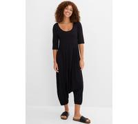 Jumpsuit BONPRIX "Jumpsuit mit Haremshose aus nachhaltiger Viskose", Damen, Gr. 52/54 (XXL), N-Gr, schwarz, Obermaterial: 95% Viskose, 5% Elasthan, unifarben, oversize 7/8-Länge, tiefer Rundhals, Over