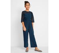 Jumpsuit BONPRIX, Mädchen, Gr. 158, N-Gr, dunkelblau, Spitze, Obermaterial: 100% Polyester. Futter: 100% Polyester. Spitze: 100% Polyester, unifarben, festlich, regular fit knöchelfrei, Rundhals, Over