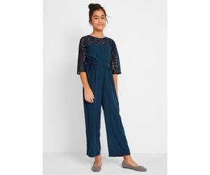 Jumpsuit BONPRIX, Mädchen, Gr. 164, N-Gr, dunkelblau, Spitze, Obermaterial: 100% Polyester. Futter: 100% Polyester. Spitze: 100% Polyester, unifarben, festlich, regular fit knöchelfrei, Rundhals, Over