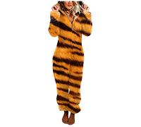 Jumpsuit Damen, Damen Flauschig Overall Schlafanzug mit Reißverschluss Kapuze Teddy Fleece Einteiler Tier Katzenohr Warme Kuschelig Onesie Lang Schlafoverall Hoodie Winter Hausanzug