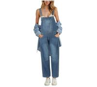 Jumpsuit Damen, Damen Jeans Overall Ärmellos Einteiler Mit Knopfle & Taschen Elastische Taille Romper Elegant Denim Playsuit Sommer Lässige Casual Jeanslatzhose Loose Fit Strampler