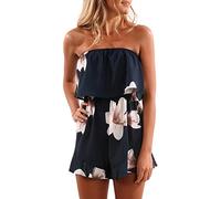 Jumpsuit Damen, Damen Jumpsuit Kurz Trägerloses Bandeau Overall Kleid Sexy Schulterfrei Boho Blumendruck Romper Damen Sommer Elegant Playsuit Rüschen Minikleid Shorts Strampler