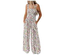 Jumpsuit Damen, Damen Jumpsuit Sommer Boho Blumen Bedruckt Lang Overall Riemen Weites Bein Latzhose Jumpsuits Rückenfrei Sommer Strampler Retro Overalls Arbeitslatzhose Playsuit