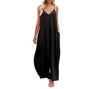 Jumpsuit Damen, Damen Jumpsuit Spaghetti Träger Streifen Beiläufig Baggy Breite Weites Bein Overall Sommer Sexy Jumpsuits mit Gürtel Elegant Lang Sommerhose Loose Fit Trägerhose Playsuit
