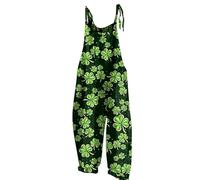 Jumpsuit Damen Elegant Festlich Eleganter Jumpsuit Damen Arbeits Latzhose Damen Kleeblatt Druck St Patricks Day Kostüm Spaghetti Jumpsuit Wide Leg Playsuit Rückenfrei Romper Schwarz L