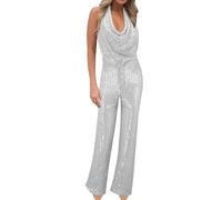 Jumpsuit Damen Elegant Festlich Glitzer - Overall Damen Sommer Latzhose Neckholder Hosenanzug Sexy Playsuit V-Ausschnitt Jumpsuits Hochzeit Freizeithose Party Schlaghose/Hosenkleid