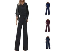 Jumpsuit Damen Elegant für Hochzeit Hosenanzug Sommer Lang Overall Einteiler Lässiger Hosenanzug 3/4 Ärmel Einfarbig Playsuit Hohe Taille Strampler Spielanzug Festlich Party Romper