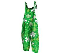 Jumpsuit Damen Elegant Für Hochzeit Jumpsuit Damen Grün Latzhose Damen Karneval Kleeblatt Druck St Patricks Day Jumpsuit Spaghetti Jumpsuit Rückenfrei Playsuit Kuschelig Latzhose Festlich Weiß XXL