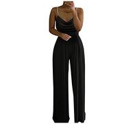 Jumpsuit Damen Elegant FüR Hochzeit Weiß: Satin-Hosenanzug Festlich Elegant Playsuit äRmellos-Overall Sexy V-Ausschnitt Damenoveralls äRmellose Einteiler SpaghettiträGer-Jumpsuits Breites Bein Hosen