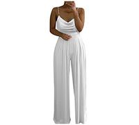 Jumpsuit Damen Elegant FüR Hochzeit Weiß: Satin-Hosenanzug Festlich Elegant Playsuit äRmellos-Overall Sexy V-Ausschnitt Damenoveralls äRmellose Einteiler SpaghettiträGer-Jumpsuits Breites Bein Hosen