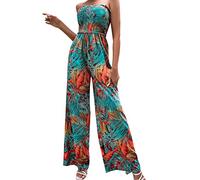 Jumpsuit Damen Elegant Hochzeit - Ärmelloser, sexy, trägerloser, bedruckter Overall für Damen Winterjacke Damen Blau