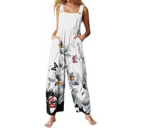 Jumpsuit Damen Elegant, Lang Latzhose Damen Sommer Ärmellos Boho Style Overall Einteiler Sexy Bib Romper Summer Arbeitslatzhose High Waist Baggy Playsuit Geblümt Lässiger Riemchen Overalls Latzhose