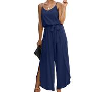 Jumpsuit Damen Elegant Lang Overall Festlich Sommer Einteiler Hosenanzug Für Hochzeit Große Größen Mit Spaghettiträger,Blau,M