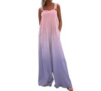 Jumpsuit Damen Elegant Lockere Farbverlauf Ärmellos Riemchen Latzhosen Casual Baumwolle Leinen Bib Pants Overall Beiläufig Lose Lang Weite Bein Strampelanzüge mit Träger Sommer Trägerhose für Frauen