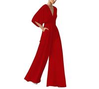 Jumpsuit Damen Elegant, Overall Sommer Hosenanzug, Lang Einteiler Outfit Frauen Komplett, Romper Playsuit Kostüm, Einfarbiges Festlicher Jumpsuit Damen Mit Ärmeln Kuschelig Musselin Jumpsuit Damen