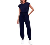 Jumpsuit Damen Elegant Sommer Ärmellos Rundhals Overall mit Kordelzug Gürtel Weites Bein Romper mit Taillenschnürung Beiläufig Lose Lang Strampelanzüge Freizeit Romper Jumpsuit Playsuits für Frauen