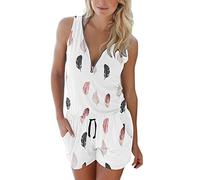 Jumpsuit Damen Elegant - Sommer Kurz Ärmellos Playsuit Strand Overall V-Ausschnitt Romper Mit Reißverschluss Blumen Overalls Jumper Casual Hosenanzug Urlaub Jumpsuits Hawaii Strampler Einteiler S-Xxl