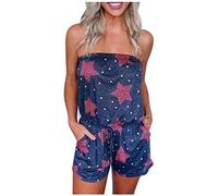 Jumpsuit Damen Kurz Einteiler-Hosen Mit Gürtel mit Taschen Bandeau Overall Sommer Trägerloser Playsuit Eleganter Romper Batik Jumpsuits Onesie Sportanzug Bunt Strandanzug