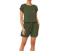 Jumpsuit Damen Kurz - Kurzarm Sommer Overall Einfarbig Stretch Playsuit Mit Taschen Locker Hausanzug Rundhals Hosenanzug Einteiler Onesie Schlafanzug Pyjama Set Strand Romper Für Urlaub Reisen