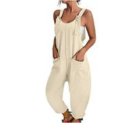 Jumpsuit Damen lang Ärmellos Overall Jumpsuits Baumwolle Freizeit Mode Gestreift Kurz Eleganter Elegant Only Onesie Weite Hose Musselin Baggy Locker Travel Playsuit Hosenanzug