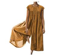 Jumpsuit Damen Lang Rundhals Ärmellos Baumwoll Leinen Jumpsuit Weite Bein Latzhose Mit Taschen Lose Sommer Overall Elegant Atmungsaktiv Leinenhose Latzhose Damen Oversize Jumpsuit Große Größen