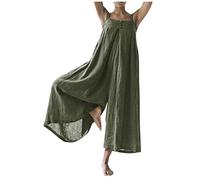 Jumpsuit Damen Lang Rundhals Ärmellos Baumwoll Leinen Jumpsuit Weite Bein Latzhose Mit Taschen Lose Sommer Overall Elegant Atmungsaktiv Leinenhose Latzhose Damen Oversize Jumpsuit Große Größen