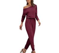 Jumpsuit Damen Rot - Damen-Overall, modisch, bequem, sexy, locker sitzend, langärmelig, einfarbig Jumpsuit Kuschelig