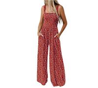 Jumpsuit Damen Sexy Summ Träger Cargohose Jogginghose Baggy Ärmellos Arbeitshose Playsuit Casual Jumpsuits Elegant Jogginghose V-Ausschnitt Eleganter Jumpsuit Damen Festlich（Rot，S）