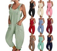 Jumpsuit Damen Sommer Elegant, Latzhose Damen Große Größen, Arbeitshose Stretch Einteiler Locker Overall Einfarbig Sommerhose Leicht Bequem Romper Ärmellos Playsuit Mit Taschen Sommeroverall