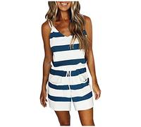 Jumpsuit Damen Sommer kurz Ärmellos Romper Sommerjumpsuits Blumen Locker Travel Kurz Only Festlich Leinen Musselin Jumpsuits Hosenkleid Bunt Baumwolle Eleganter Curvy Hosenanzug Weite Hose