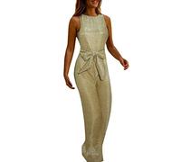 Jumpsuit Damen Sommer Kurz - Ärmelloser Damen-Overall mit spitzem Ausschnitt und rundem Bein schmaler Overall, farblich passend, Pailletten, solide Hose, Damen-Overall Outfit Hochzeitsgast Damen