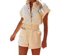 Jumpsuit Damen Sommer kurz Kurzarm Weite Hose Hosenkleid Curvy Only Eng Blumen Strand Elegant Musselin Travel Jumpsuit Romper Leinen Locker Baggy Bunt Overall Hosenanzug