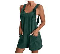 Jumpsuit Damen Sommer,Kurz Playsuit Baumwolle Leinen Latzhose Ärmellos Lässige Trägerhose Elegant Leicht Einteiler Shorts Einfarbig Mode Arbeitshose mit Taschen Playsuit Sport Romper Hosenanzug