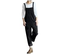 Jumpsuit Damen Sommer Lang Cord Latzhose Oversize Cargohose Arbeitshose Einfarbig Einteiler Overall Breite Bein Bib Pants mit großer Tasche Ärmellos Jumper Spielanzug Onesie Cargo Hose Streetwear