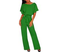 Jumpsuit Damen Sommer Lang Lässiger Jumpsuits Schlichter Rundhalsausschnitt Ärmel Strampler Mit Tasche Festlich Party Hochzeit Einteiler Hosenanzug Große Größen