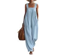 Jumpsuit Damen Sommer Lang mit Träger Overall Elegant Ärmellos Weites Bein Jumpsuits Damen Strand Latzhose Loose Fit Romper Sommer Quadratischer Kragen Einteiler Frauen mit Tasche Playsuit Lässig