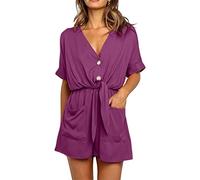 Jumpsuit Damen Sommer Shorts Ärmellos,kurz Bodysuit Yoga Arbeitshose Strampler Regular One Piece Bodysuit Sommer mit Große Taschen Shorts Einfarbig Beachwear Stretch Shorts