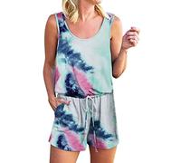 Jumpsuit Damen Sommer Shorts Ärmellos,kurz Jeans Overall Playsuit Stretch Romper Kurzarm Einteiler Overall Strampler Kurz Wide Leg Hosenanzug Playsuit Casual Kurz Strandhose