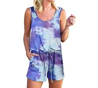 Jumpsuit Damen Sommer Shorts Ärmellos,kurz Jeans Overall Playsuit Stretch Romper Kurzarm Einteiler Overall Strampler Kurz Wide Leg Hosenanzug Playsuit Casual Kurz Strandhose
